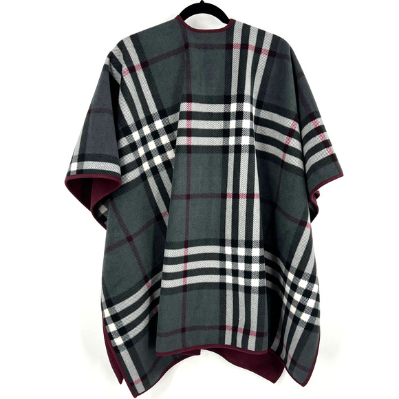 Woolrich Reversible Cozy Blanket Wrap Poncho Plaid Oversized Cape Coat One Size - Picture 2 of 5
